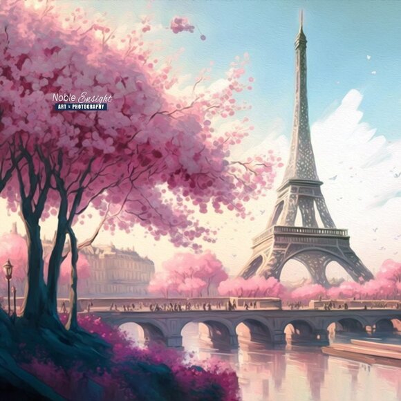 20x30 Paris‎ Eiffel Tower Floral Fantasy Watercolor Oil Painting Art Poster - Picture 3 of 7